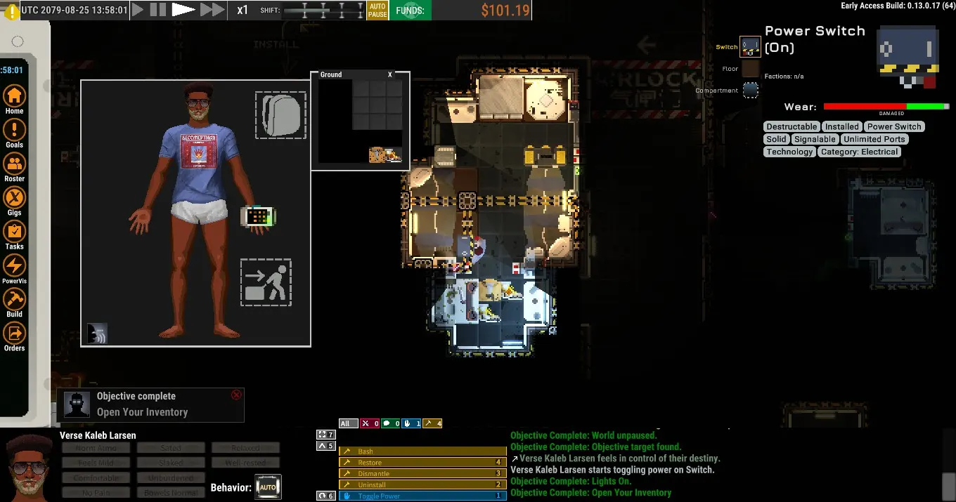 Ostranauts tutorial: opening inventory